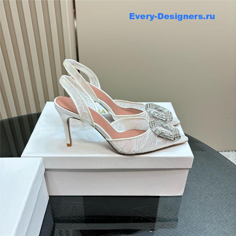 Amina Muaddi Camelia White Satin Pumps