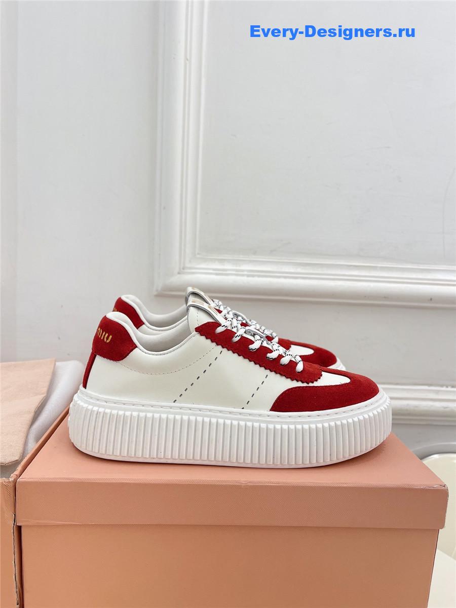 Miu Miu Red Lace-Up Low Top Platform Sneakers