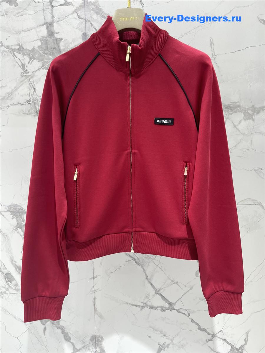 Miu Miu Amaranth Technical Yarn Zipper Cardigan