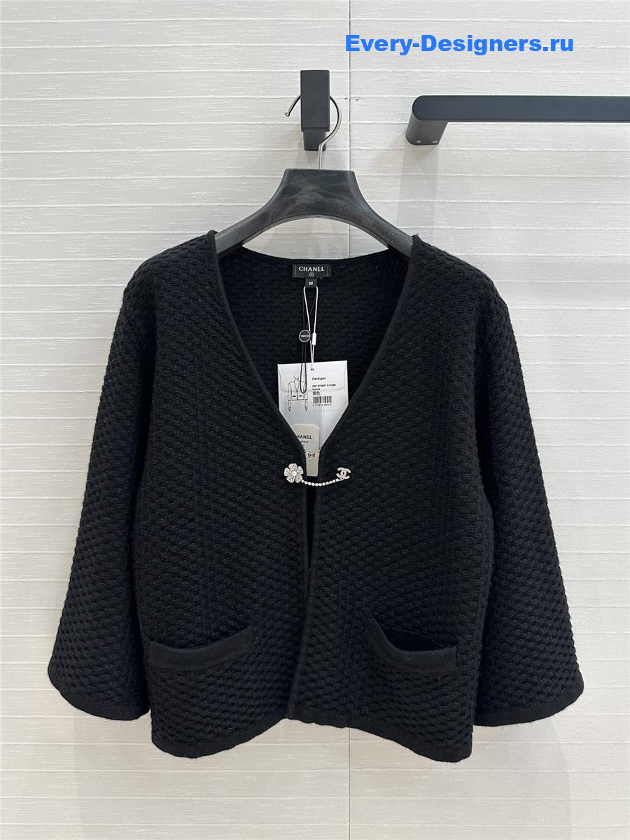 Ch**el black embossed knit hook cardigan