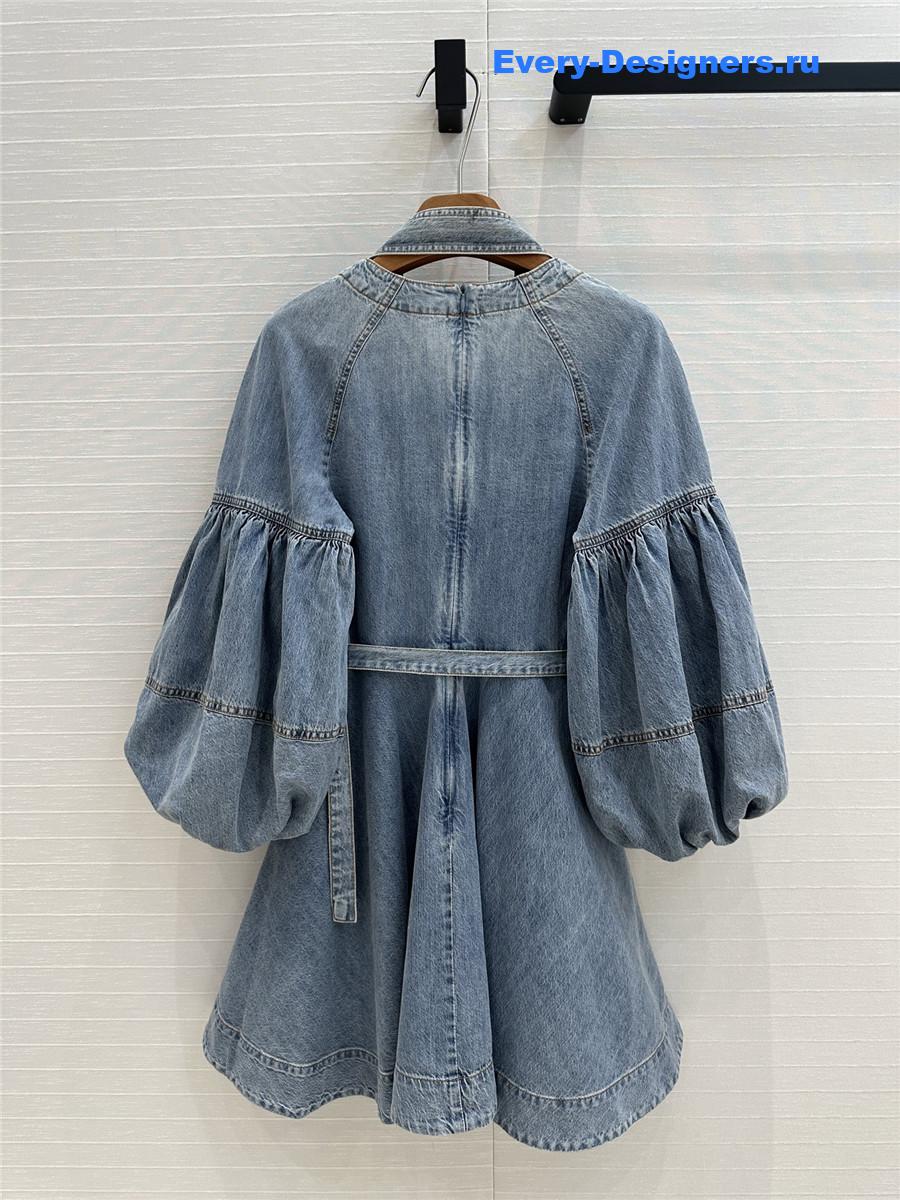 Zimm Tie-Neck Denim Mini Dress