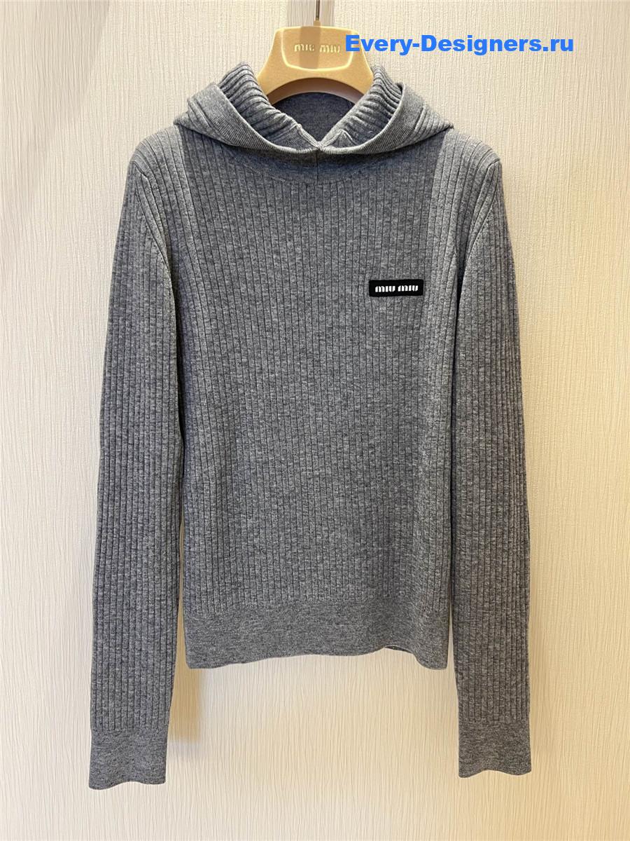 Miu Miu Grey Tight Long Sleeve Hooded Sweater