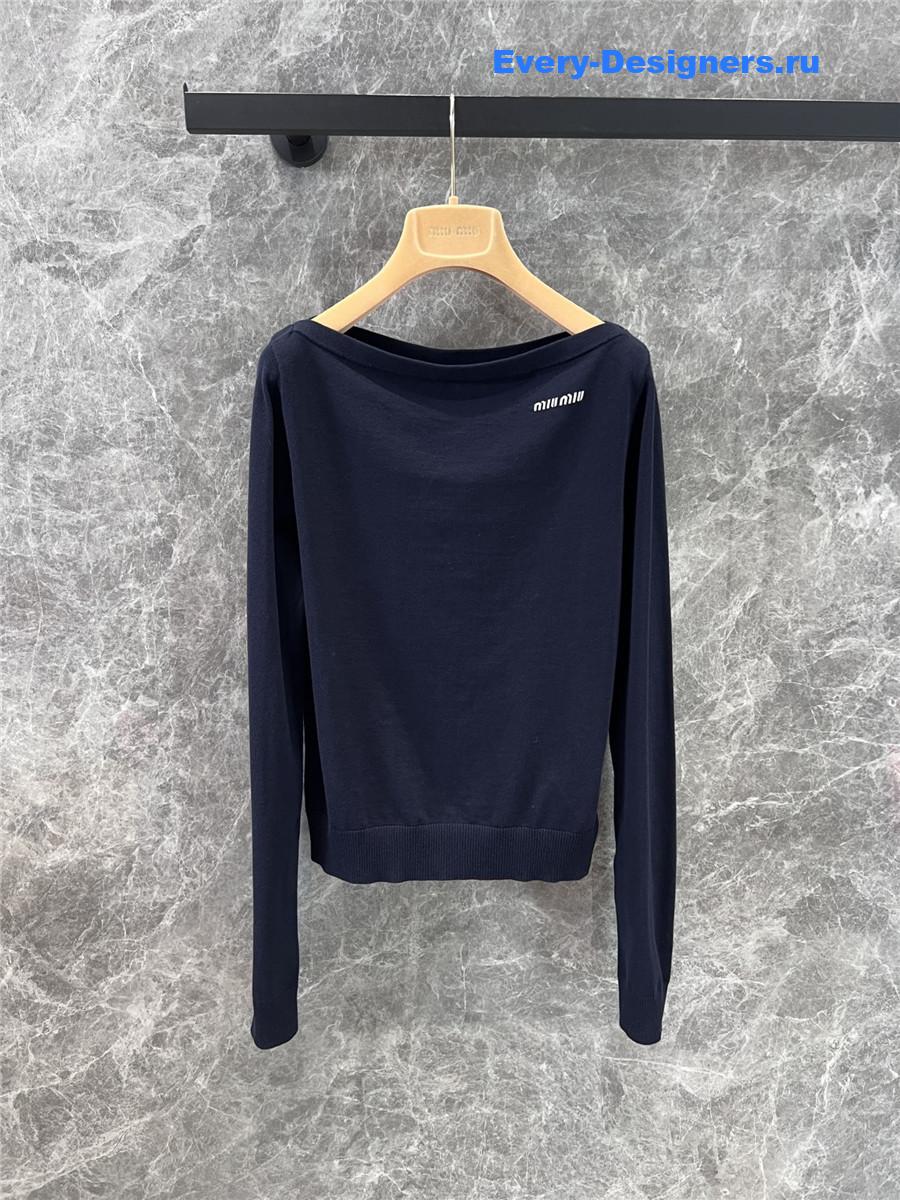 Miu Miu Navy Wool Boat-neck Sweater