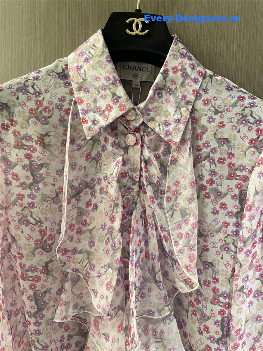 Ch**el logo mesh silk shirt pink