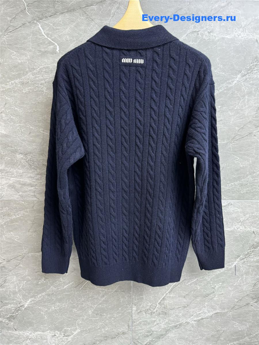 Miu Miu Navy Knit Polo Shirt
