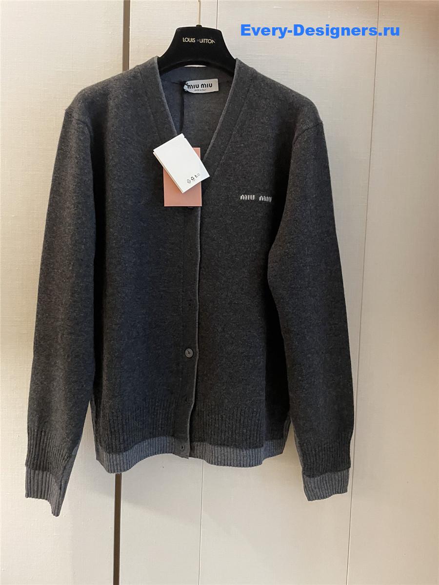 Miu Miu Dark Grey Logo Knitted Cardigan