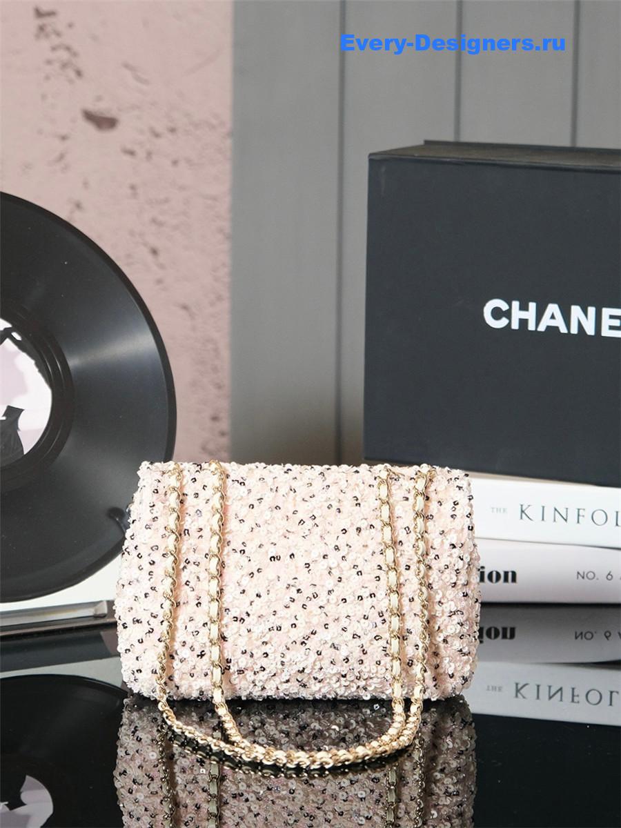 Ch**el tweed sequined cf bag white