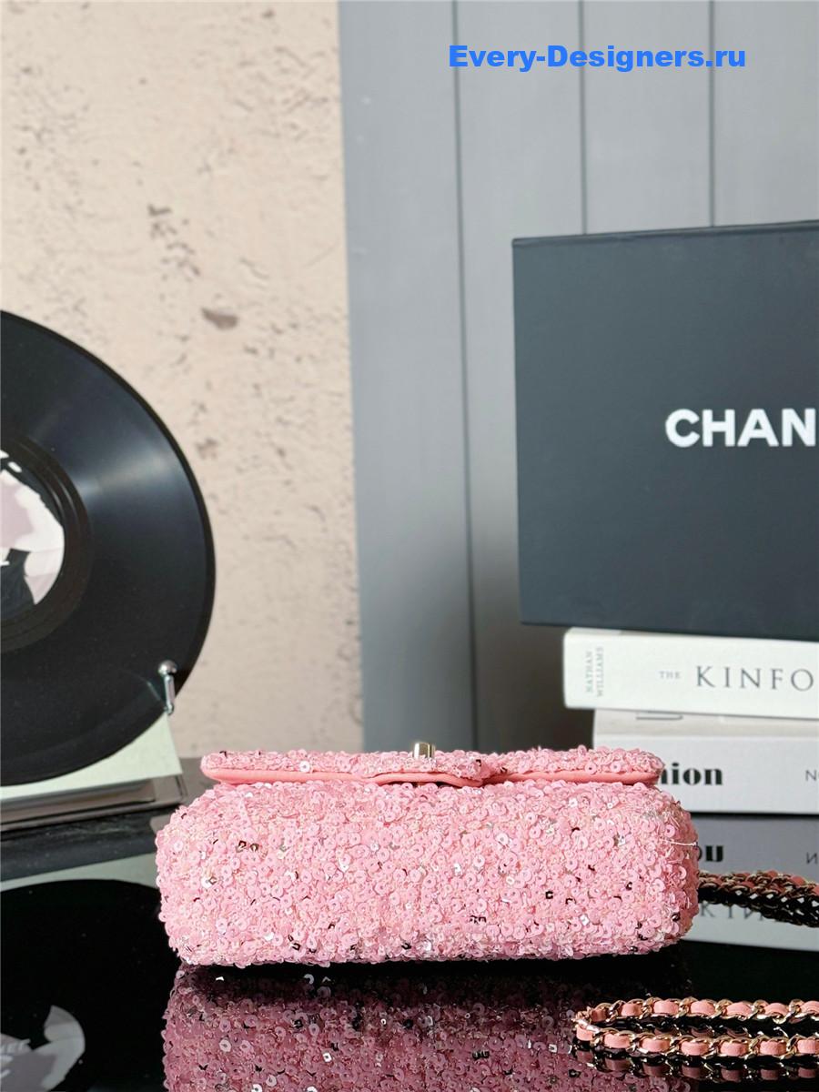 Ch**el tweed sequined cf bag pink