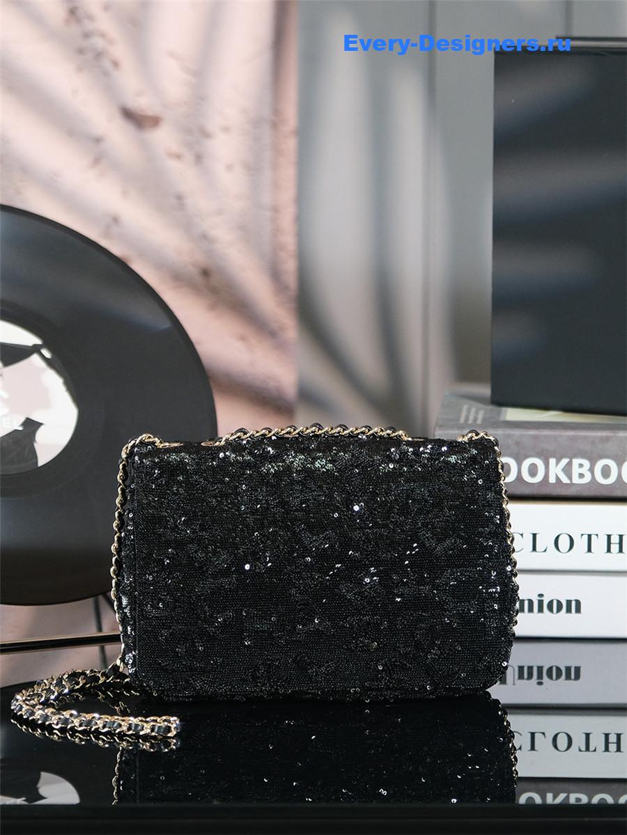Ch**el small sequin flap bag black