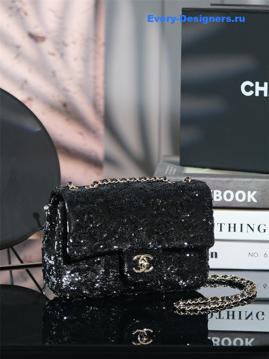 Ch**el small sequin flap bag black