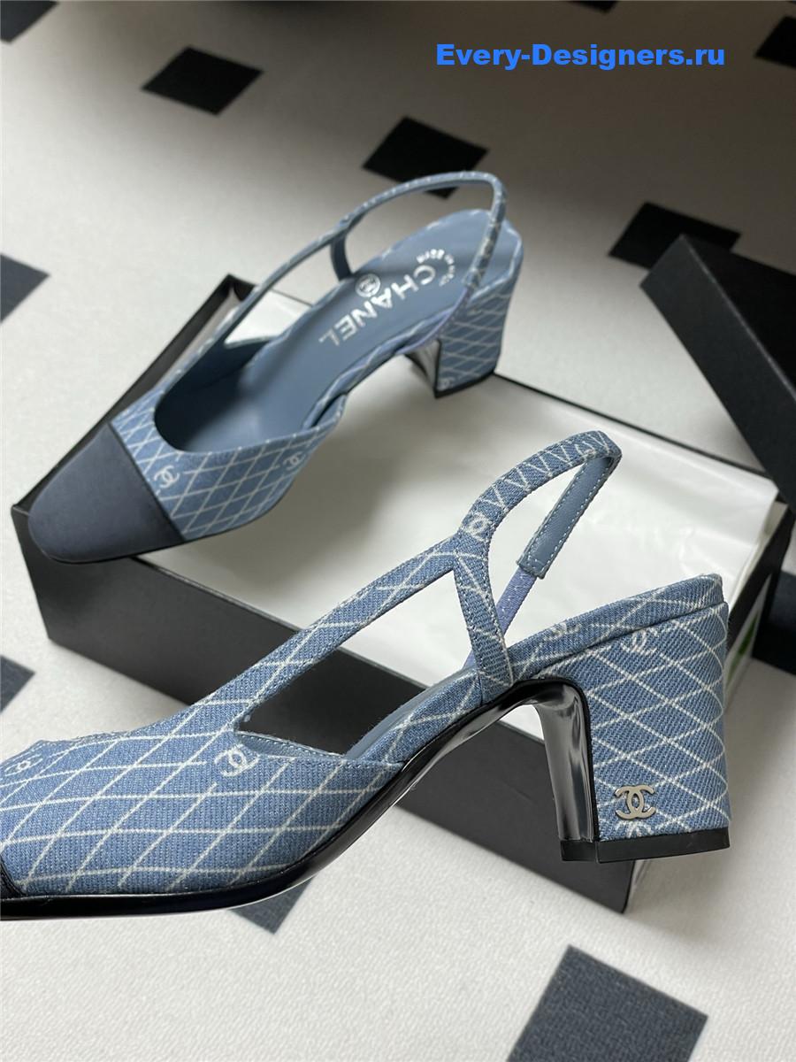 Ch**el denim slingback block heels