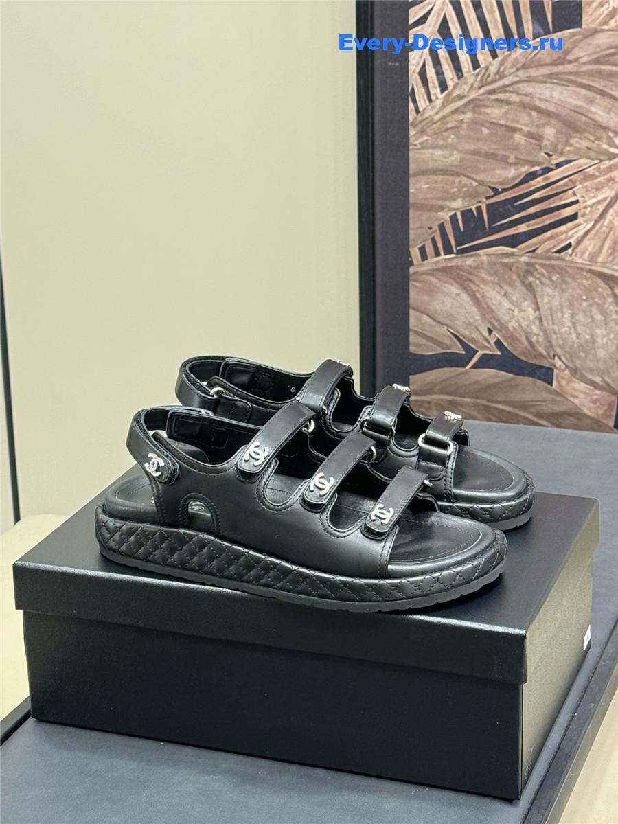 Ch**el black waxed leather sandals