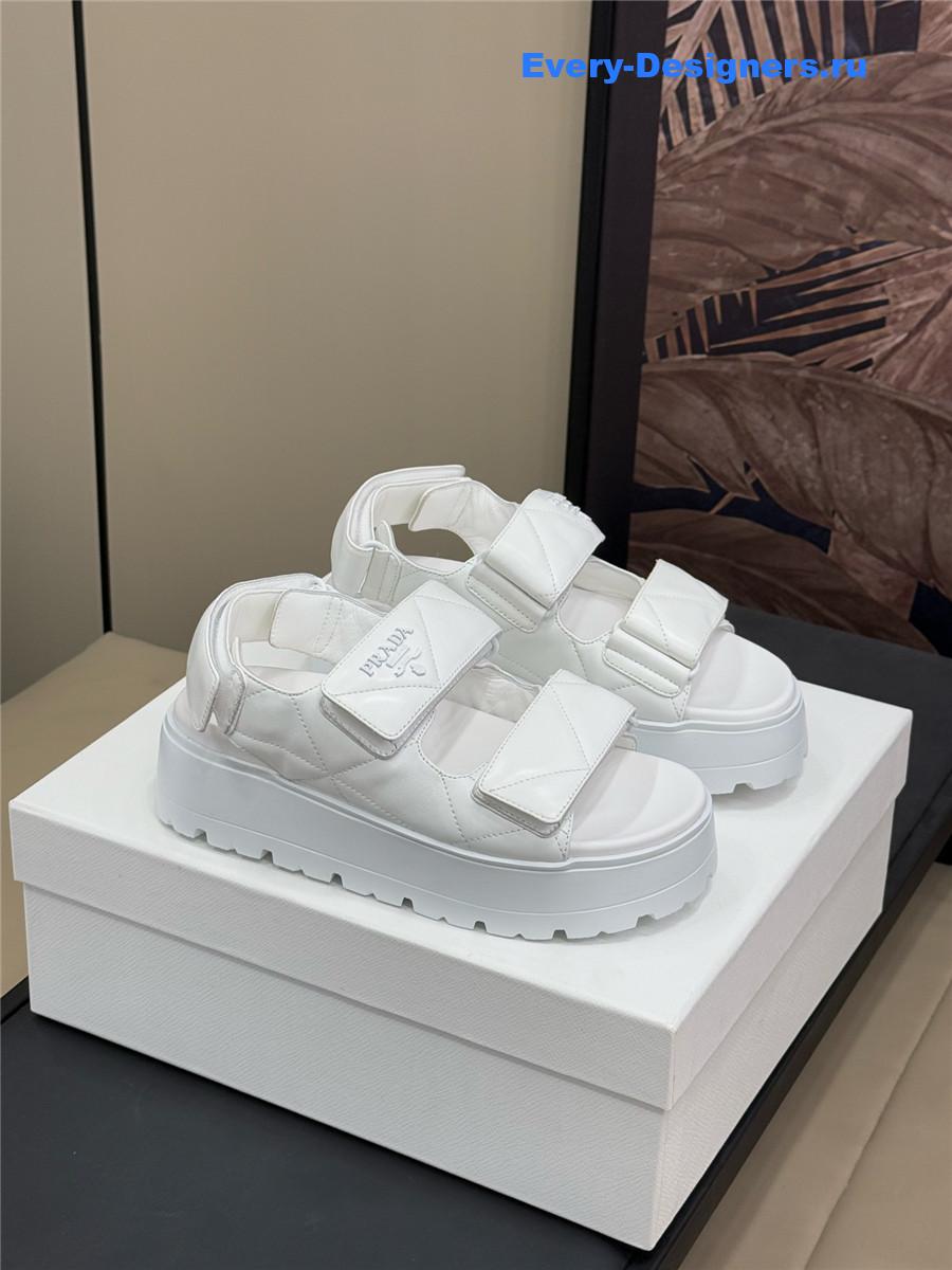 Pra*a white padded nappa leather sandals