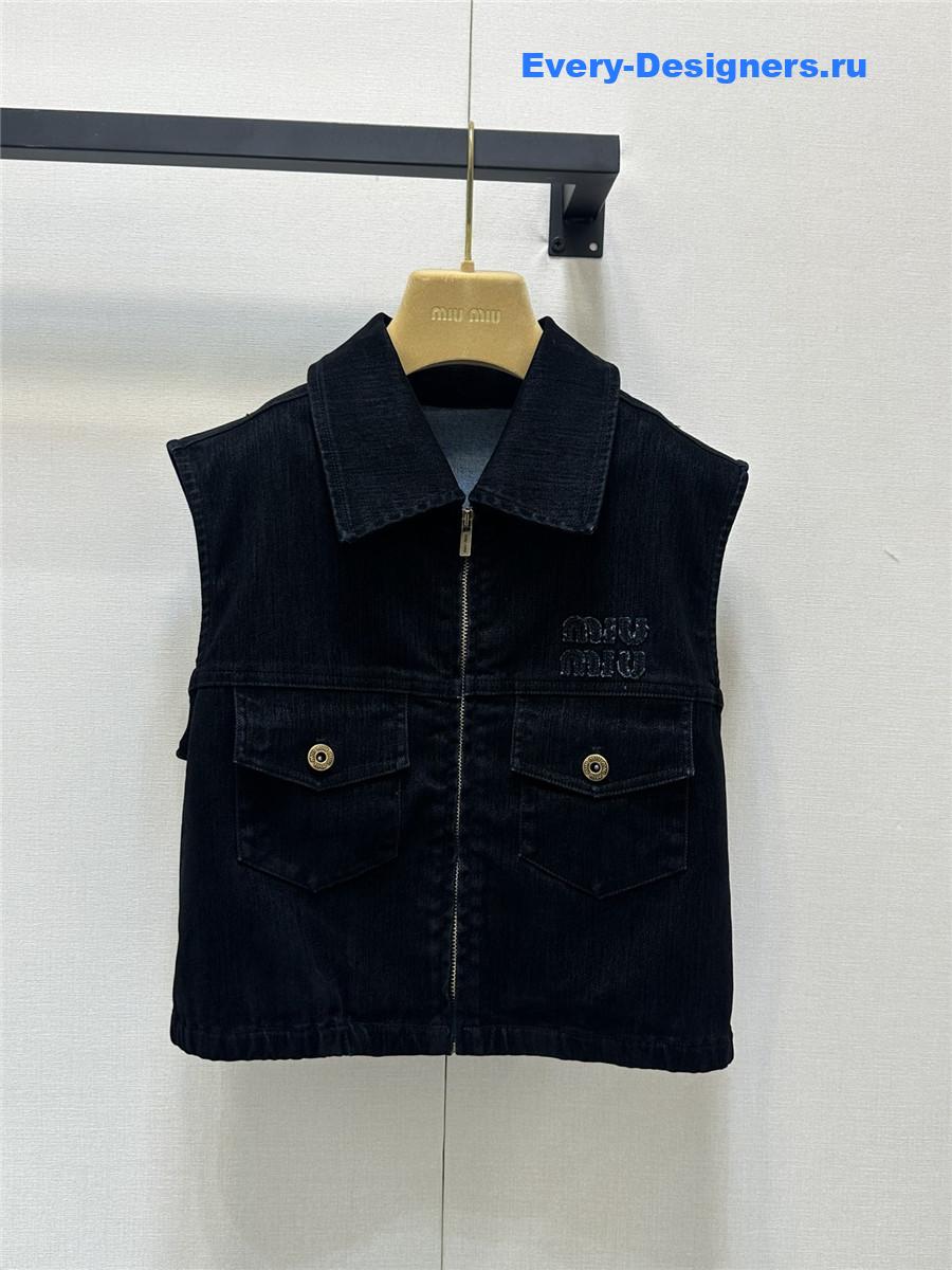 Miu Miu Velvet Denim Cropped Vest