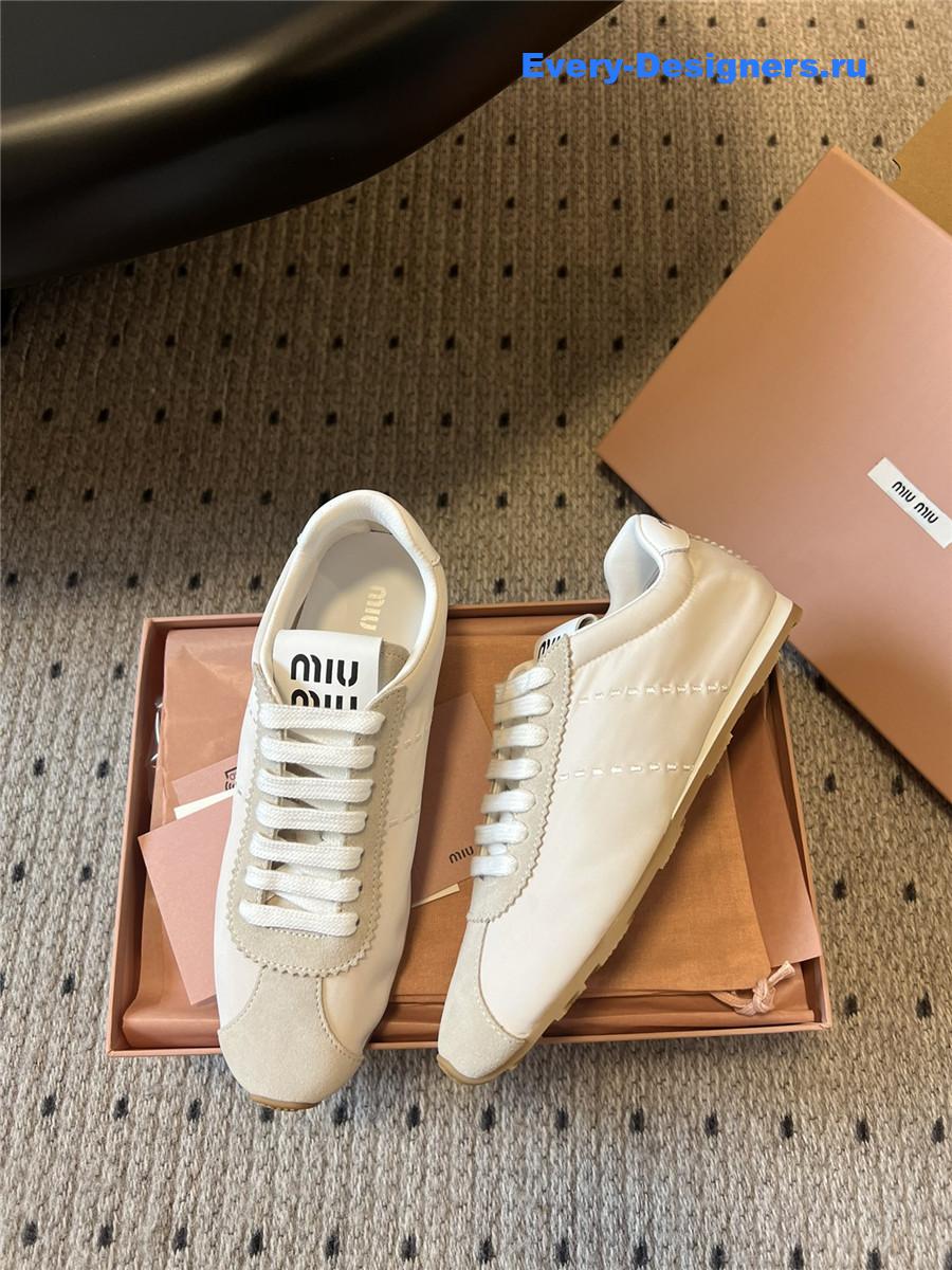 Miu Miu Beige Nylon Suede Sneakers