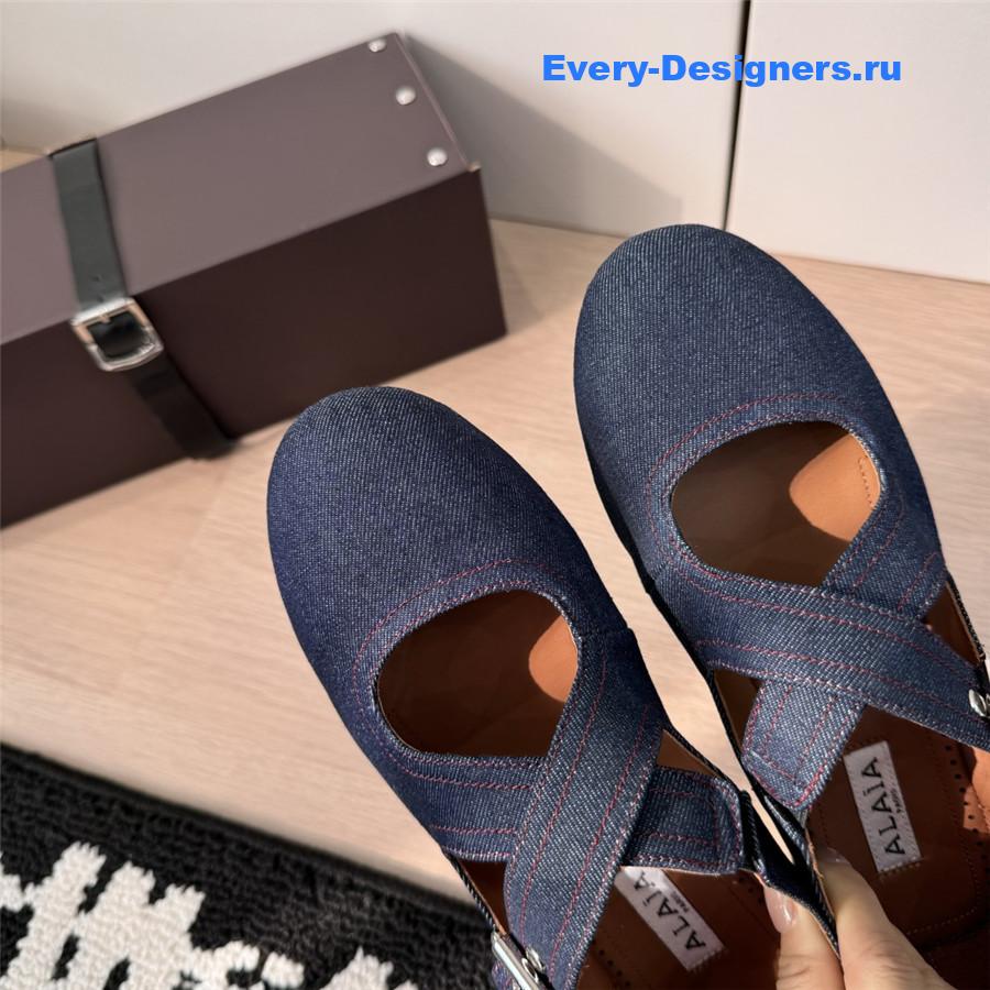 Alaïa Denim Criss Cross Flats