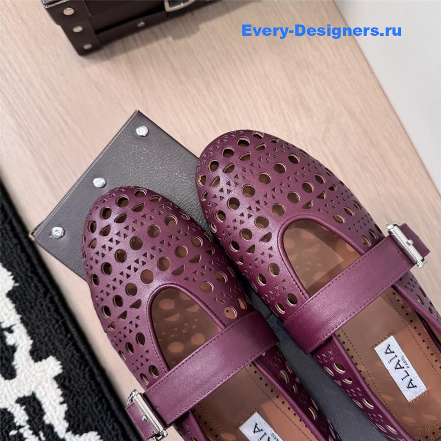 Alaïa Burgundy Cutout Mary Jane Flats