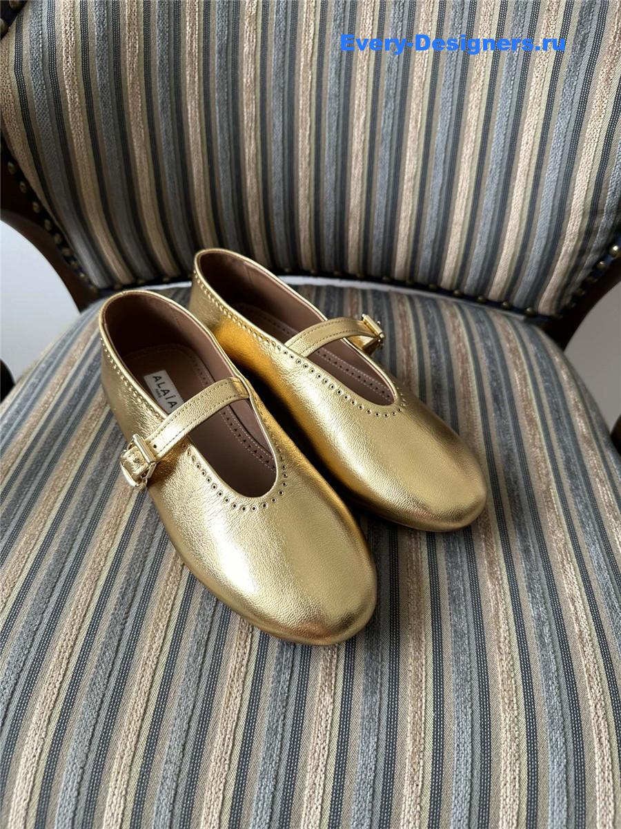 Alaïa Gold Metallic Ballet Flats