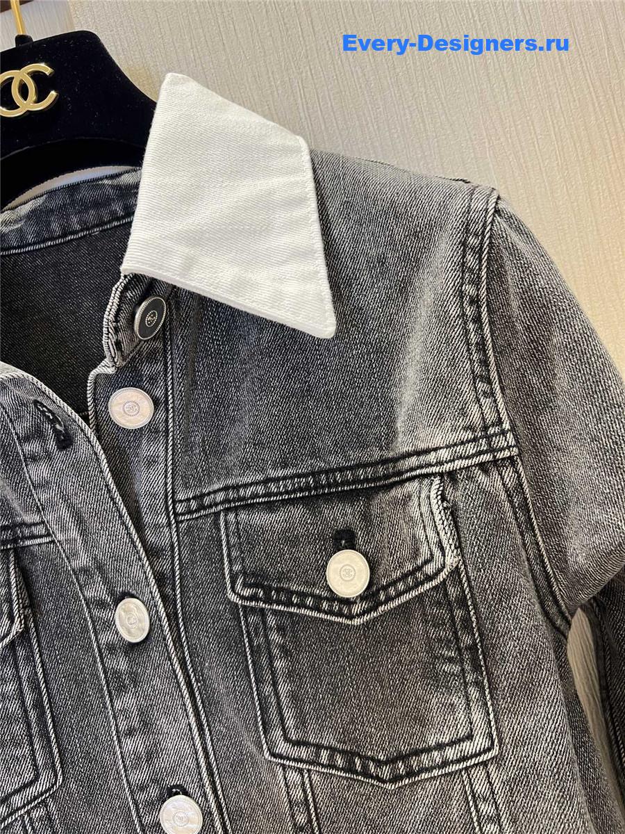 Ch**el grey white faded denim jacket