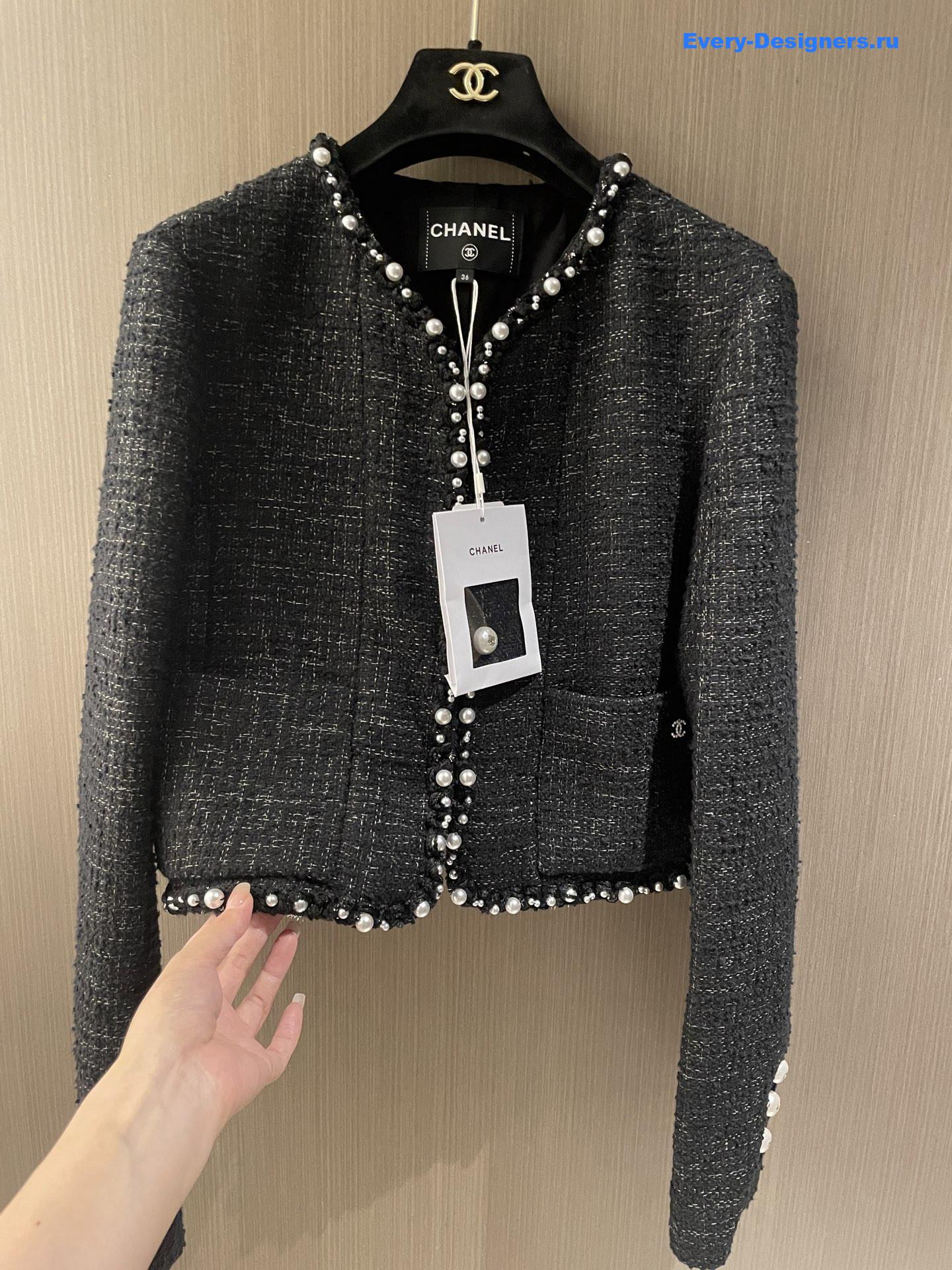 Ch**el black tweed pearl coat
