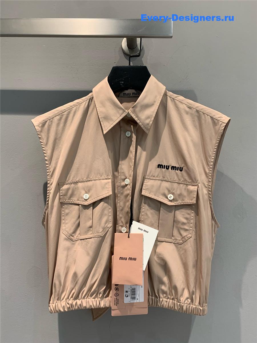 Miu Miu Brown Bow Tie Shirt