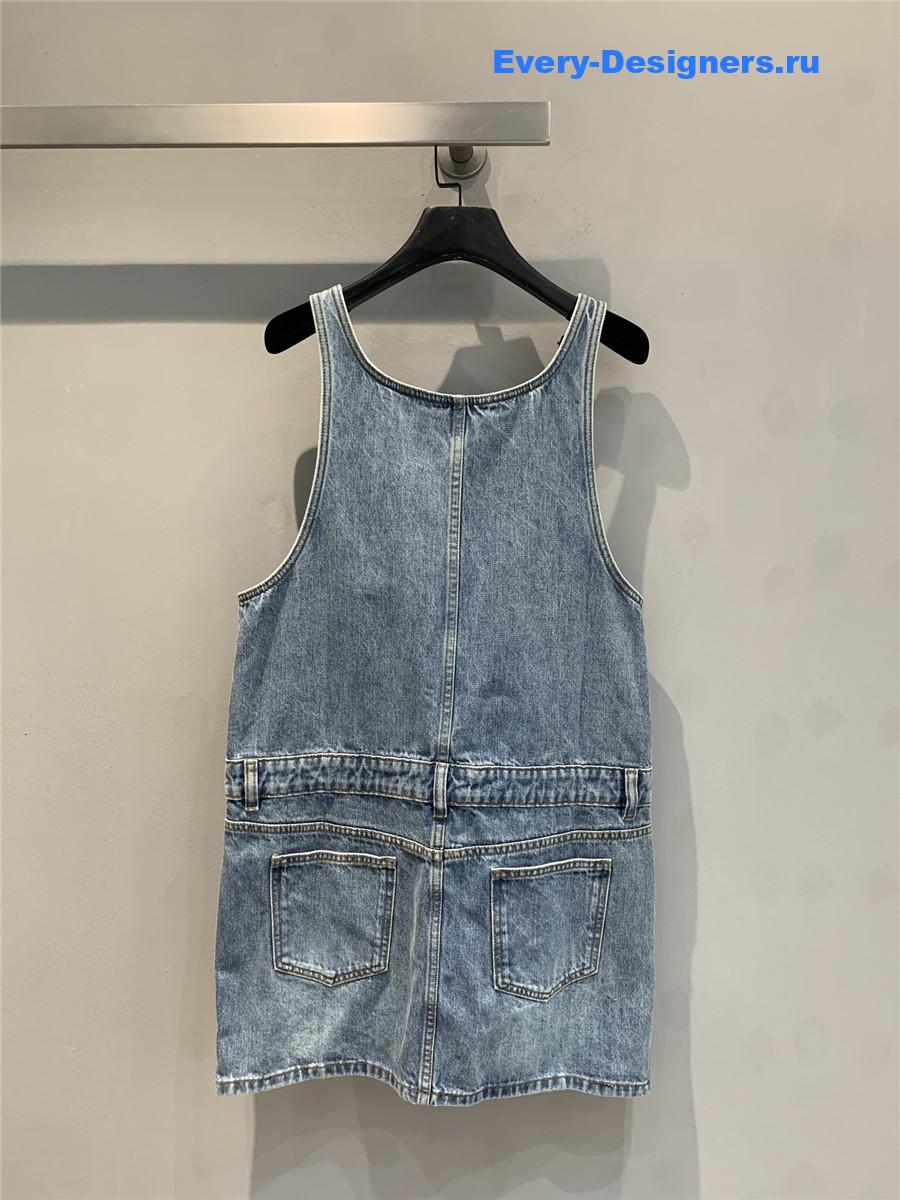 Miu Miu Blue Denim Suspenders Dress