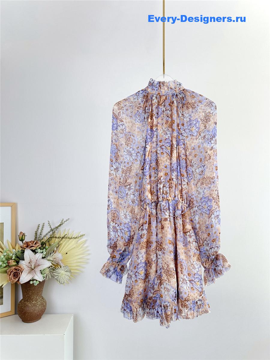 Zimm Tama Floral-Printed Long-Sleeved Ruffled Mini Dress