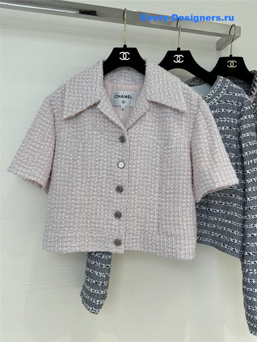 Ch**el pink tweed short sleeve jacket