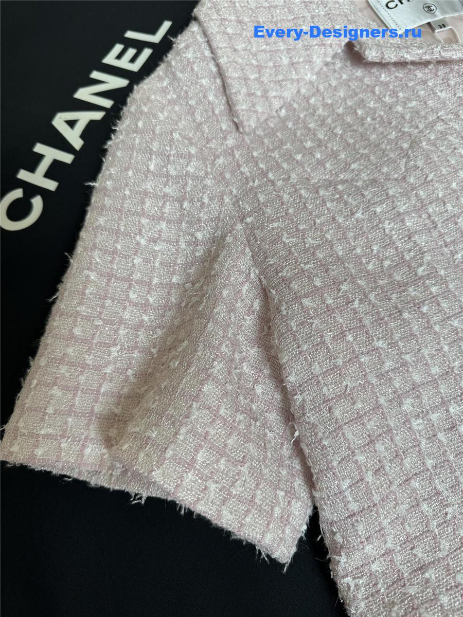 Ch**el pink tweed short sleeve jacket