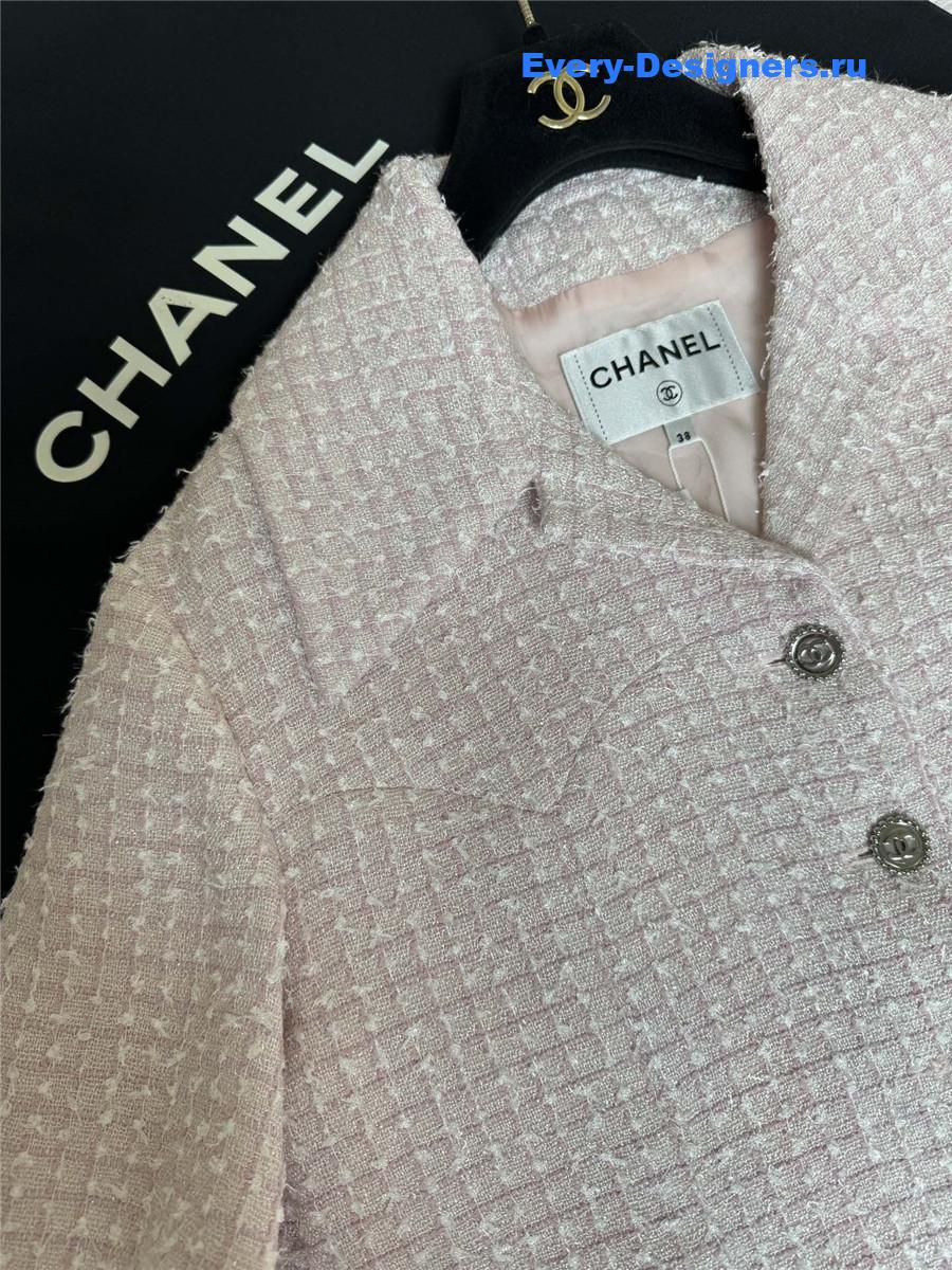Ch**el pink tweed short sleeve jacket