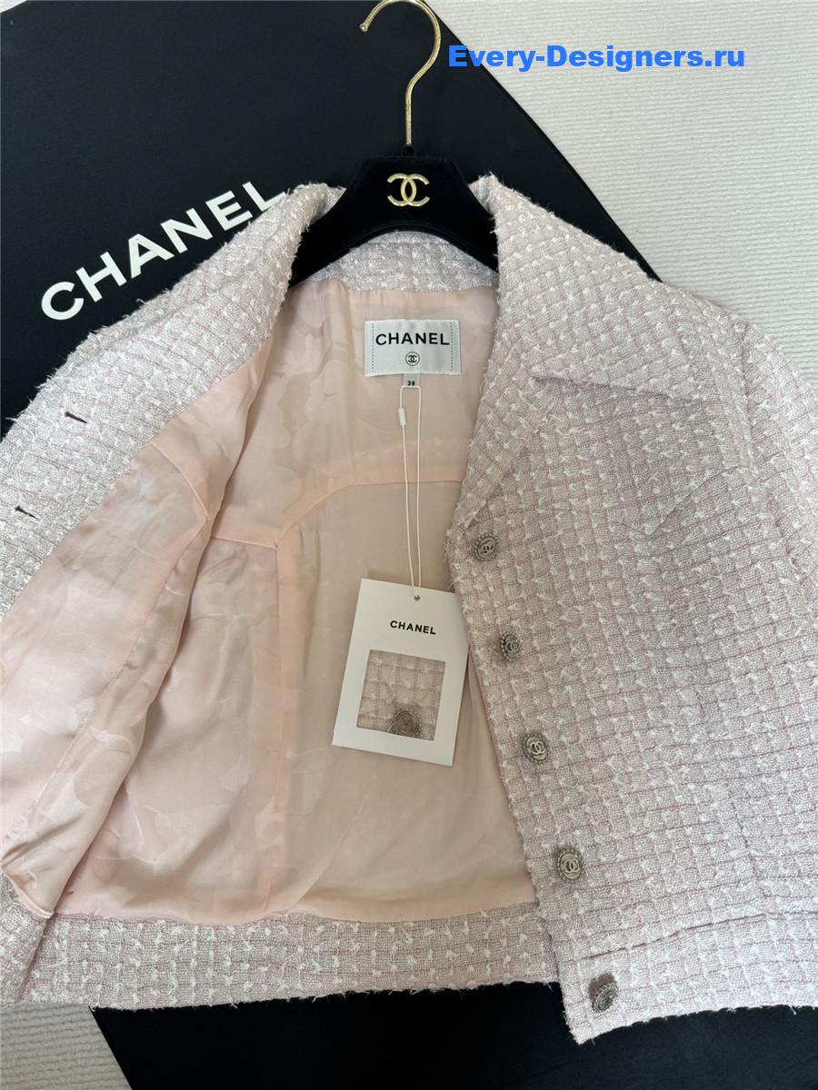 Ch**el pink tweed short sleeve jacket