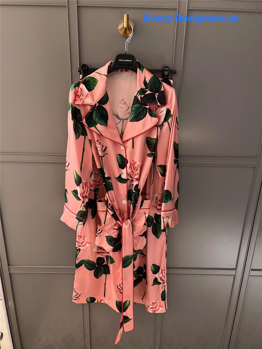 Dolce & Gabbana Pink Rose Print Satin Shirt Blouse