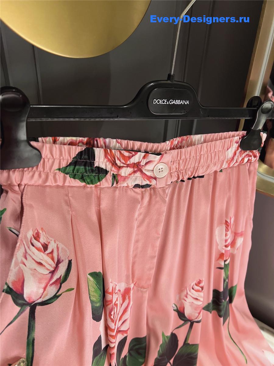 Dolce & Gabbana Pink Rose Print Satin Shirt Blouse