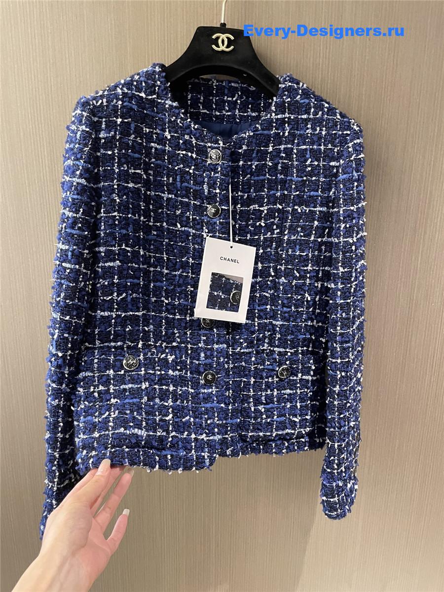 Ch**el blue plaid tweed jacket