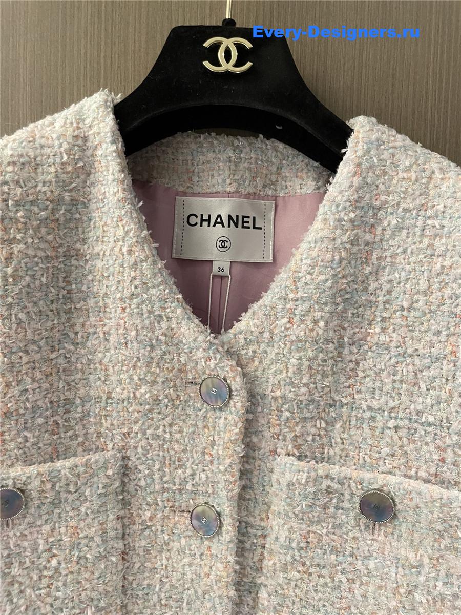 Ch**el checked tweed blue pink coat