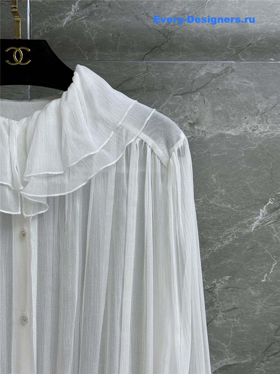 Ch**el white ruffle collar silk shirt