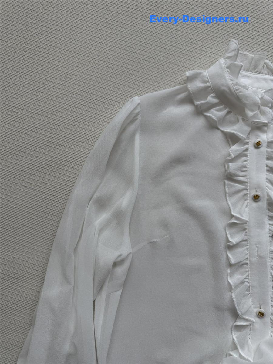 Dolce & Gabbana Silk Ruffled Shirt in White