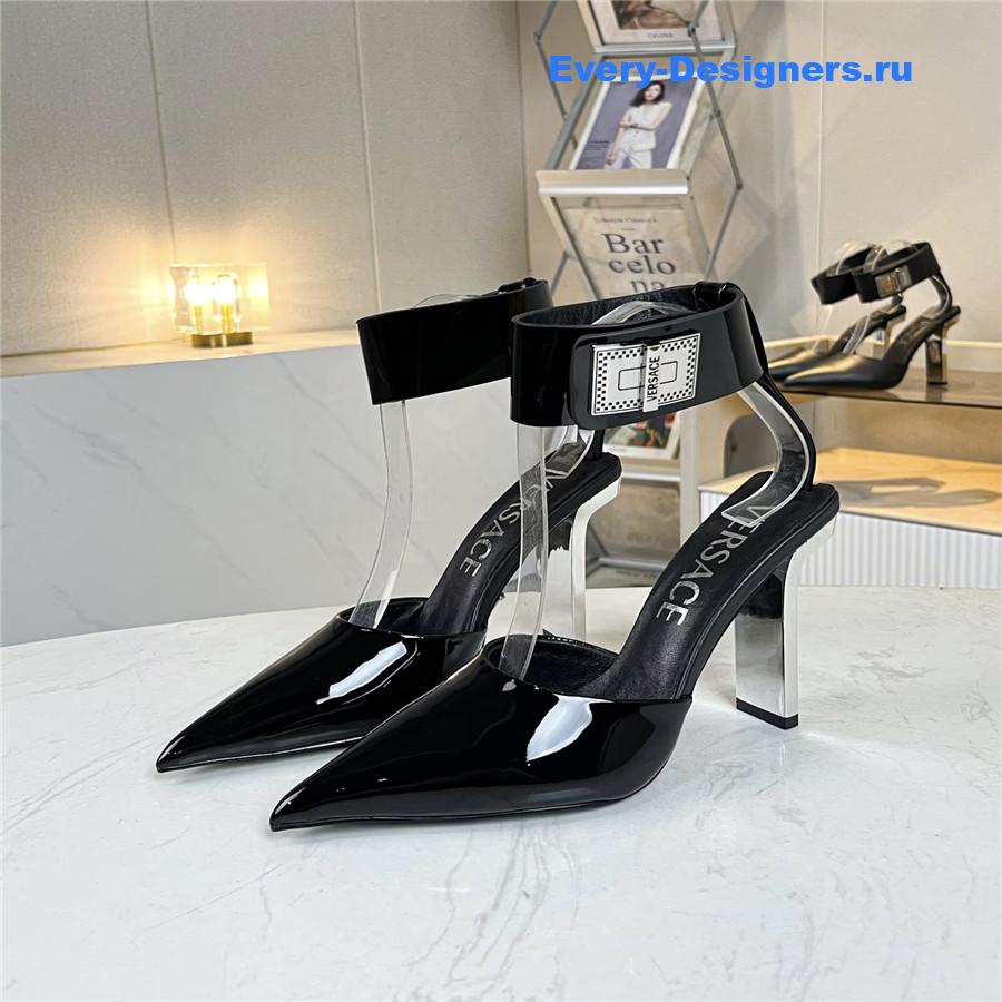 Versace Slice 105mm Patent Slingback Pumps Black