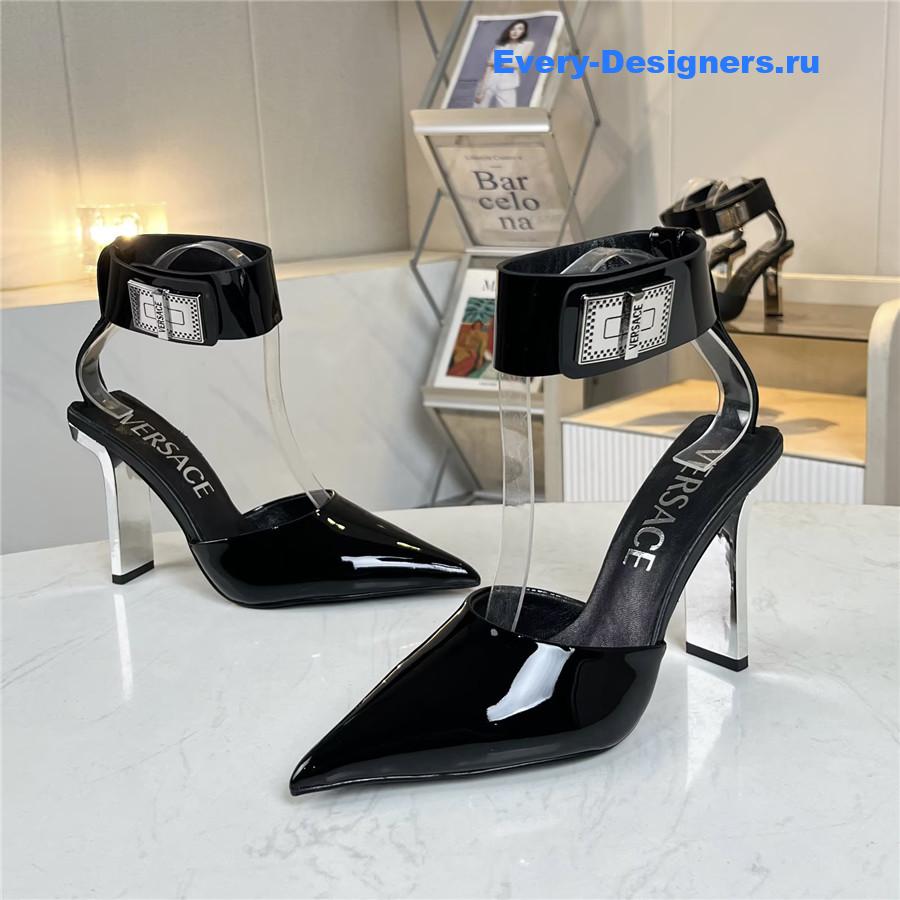 Versace Slice 105mm Patent Slingback Pumps Black