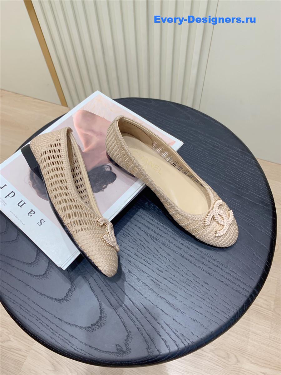 Ch**el cc beige raffia ballet flats