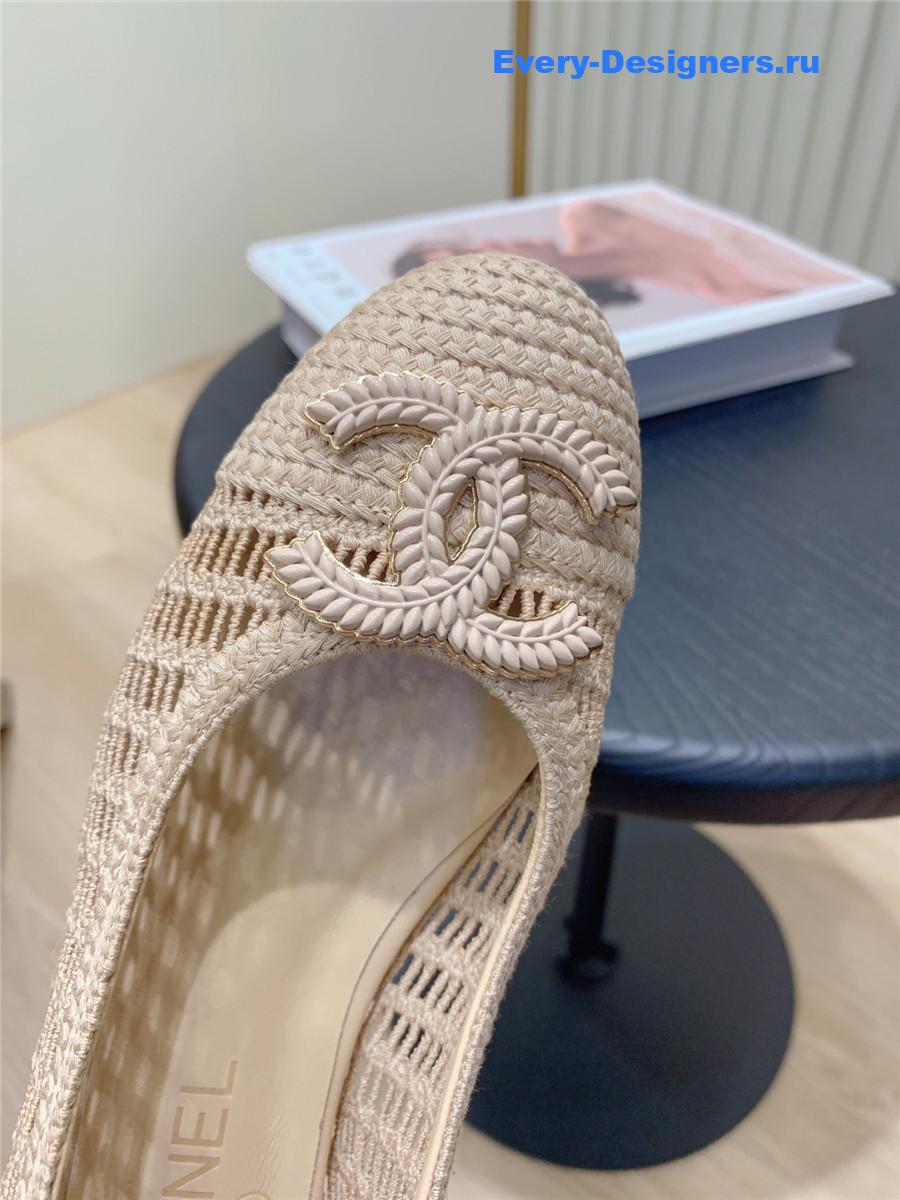 Ch**el cc beige raffia ballet flats