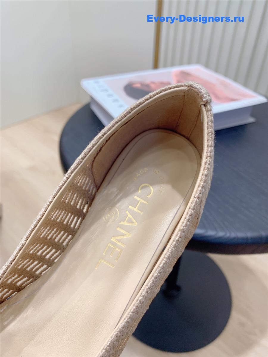 Ch**el cc beige raffia ballet flats