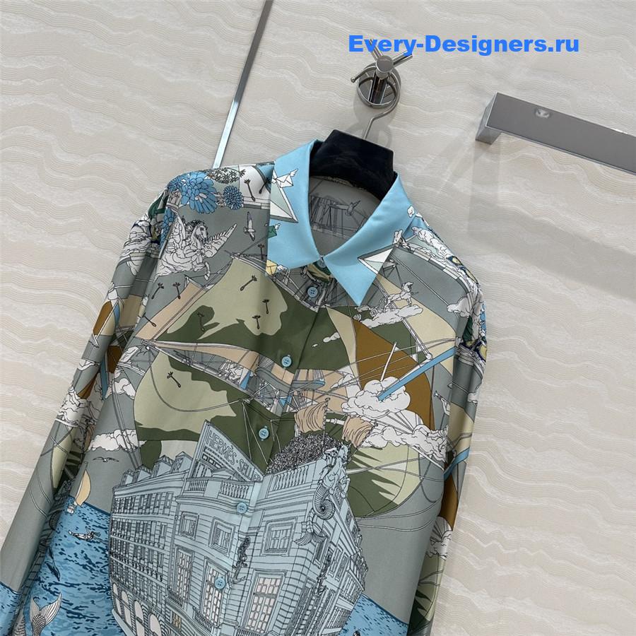 H**me5 cruise party scarf print silk shirt