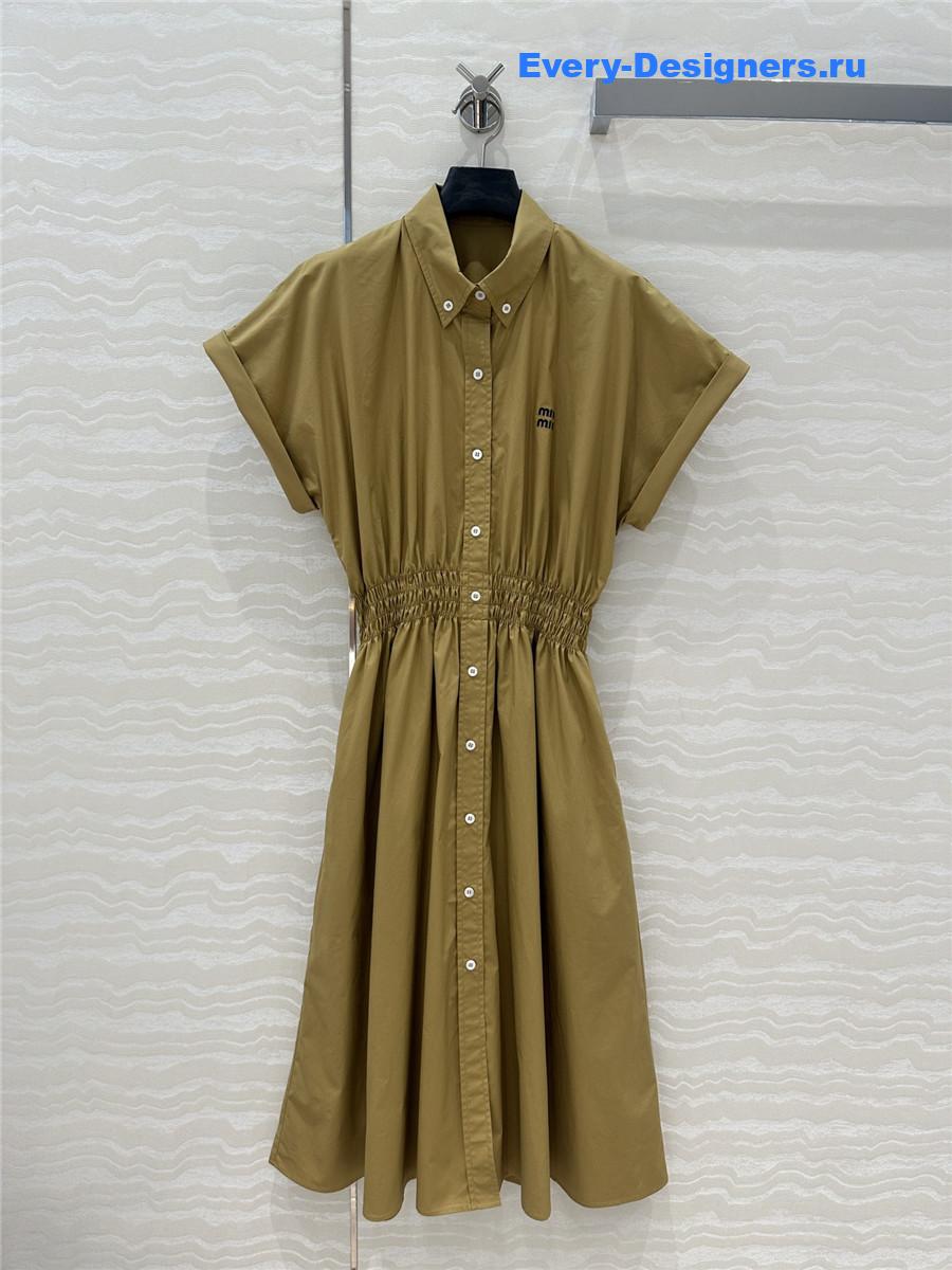 Miu Miu Silk Shirtdress In Brown