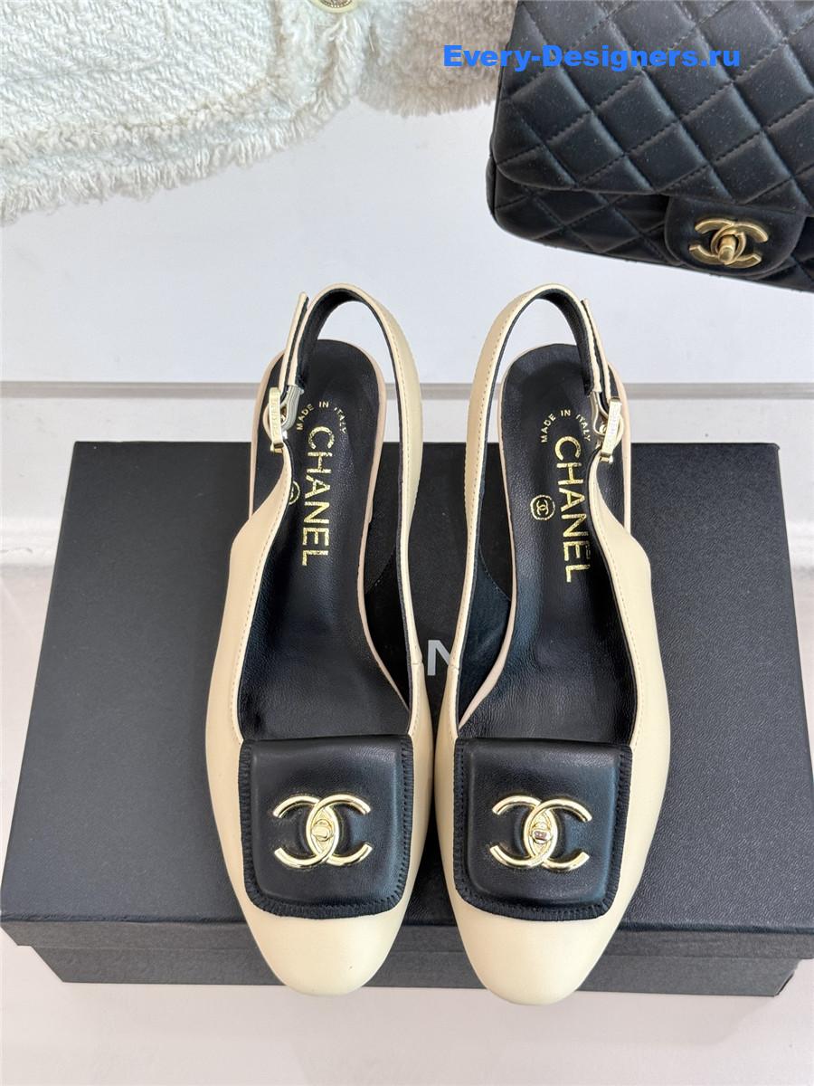 Ch**el beige goatskin slingbacks sandals