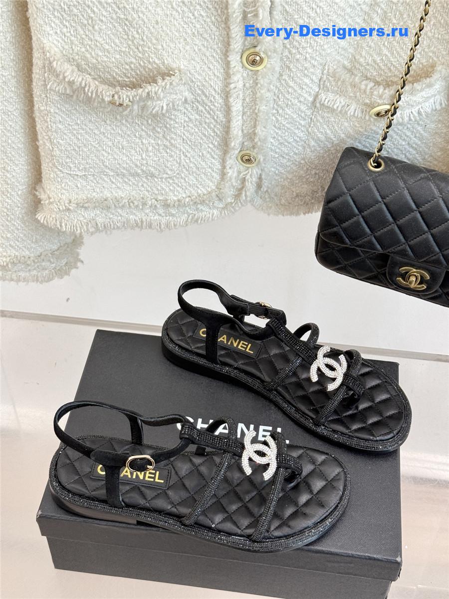 Ch**el black rhinestone cc flip flops