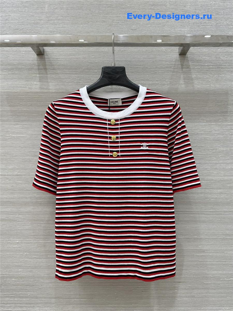 Ce1i*e red striped cropped knit top
