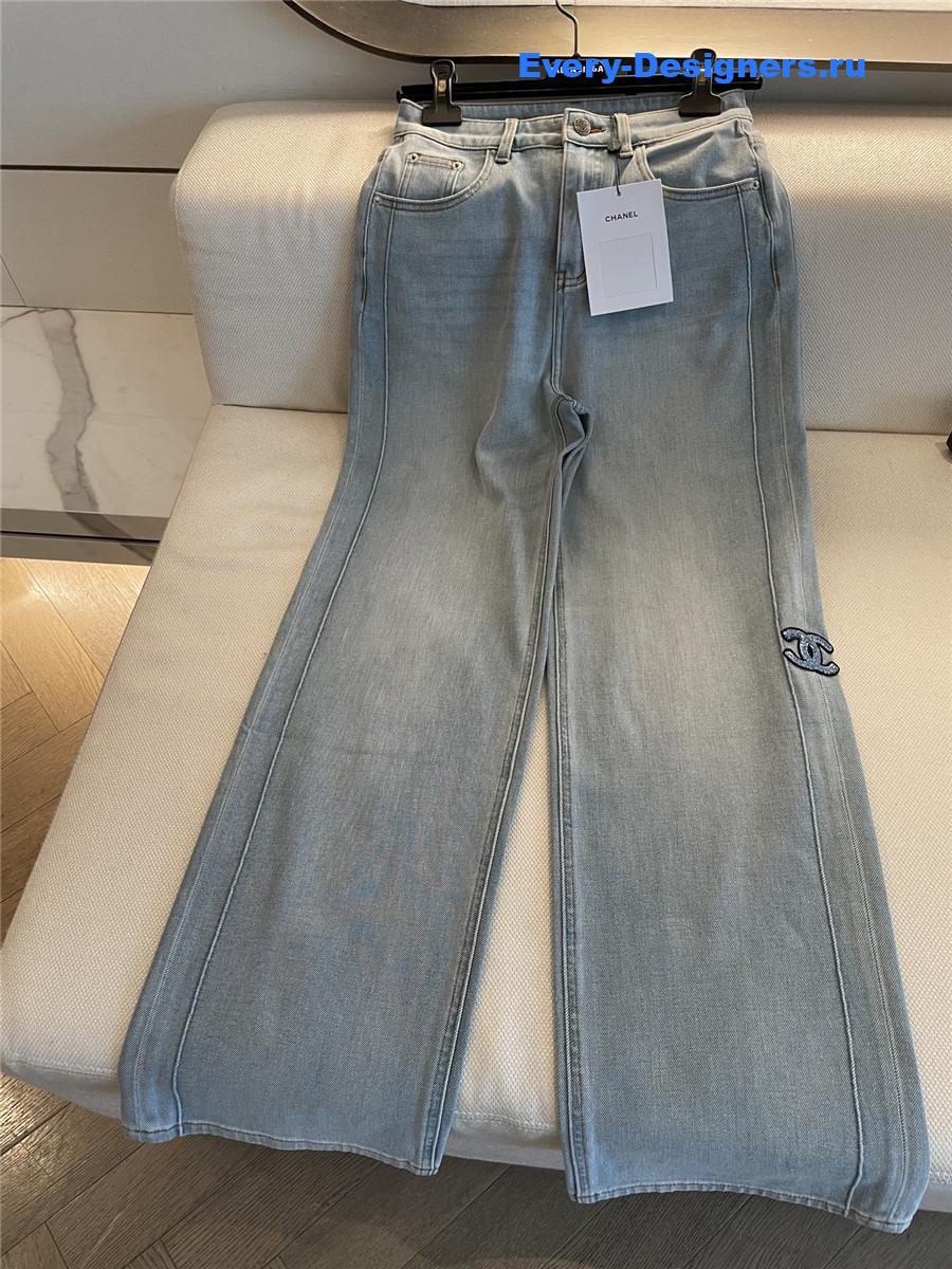 Ch**el cc logo blue straight jeans