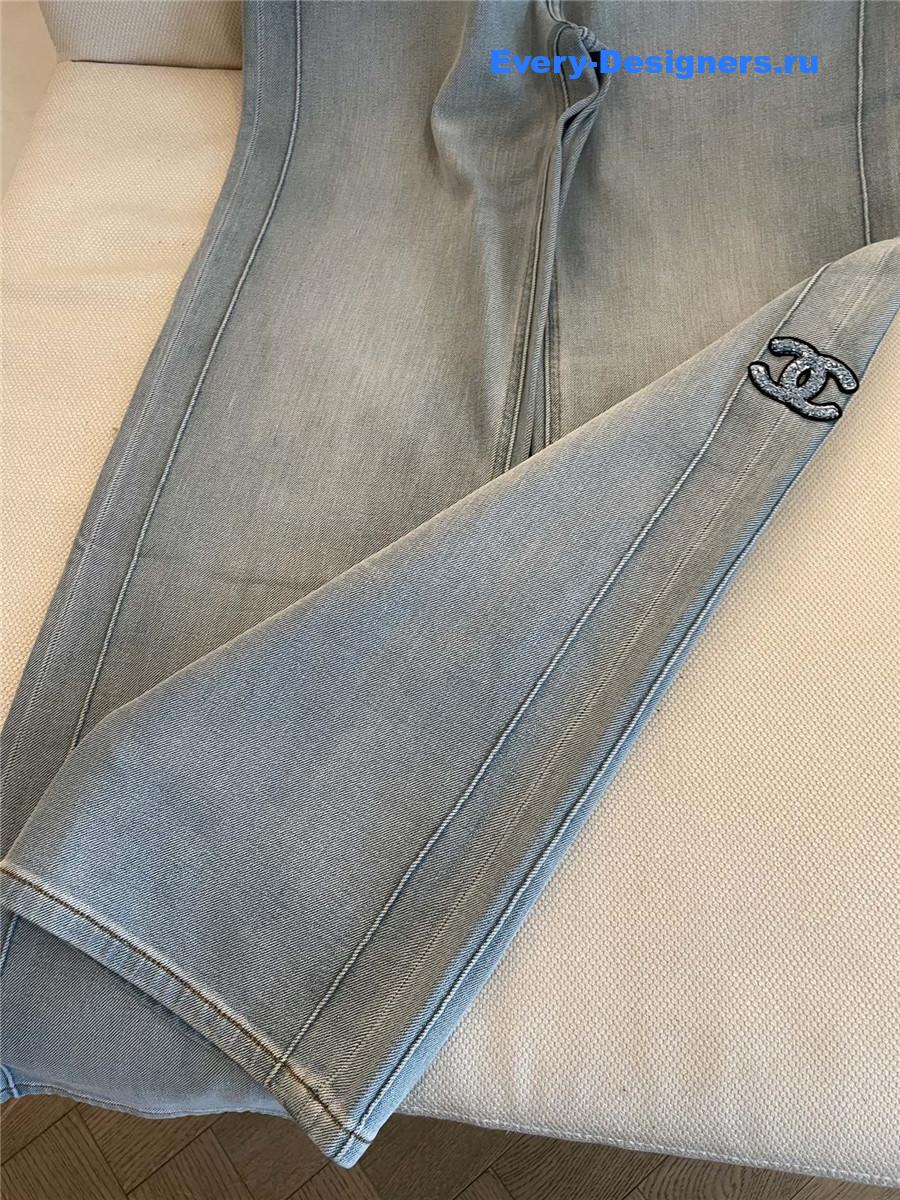 Ch**el cc logo blue straight jeans