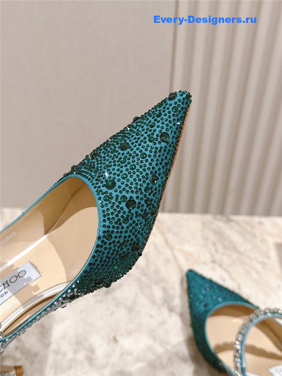 J1m*y Ch00 green glitter mules